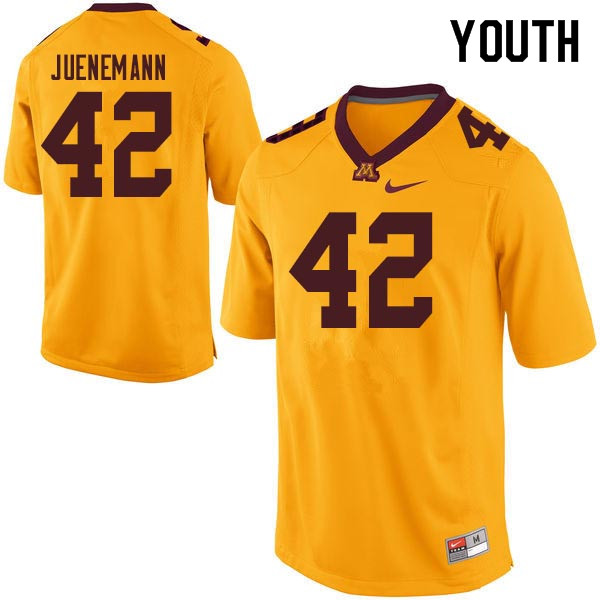 Youth #42 Justin Juenemann Minnesota Golden Gophers College Football Jerseys Sale-Gold - Click Image to Close